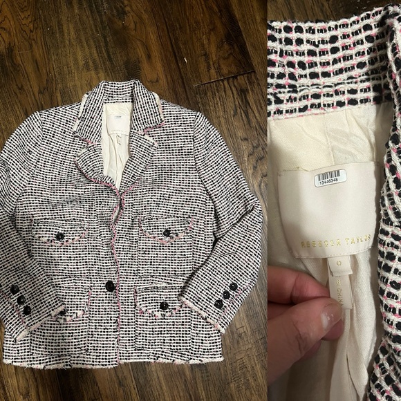 Rebecca Taylor NYC Josie Tweed Jacket Pink & Black - Picture 4 of 16